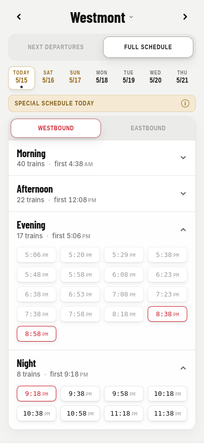 Full schedule page of nextpatco.fyi